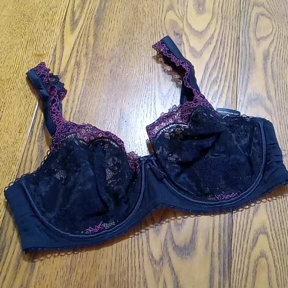 FELINA LACE BRA 34D Intimates Womens New Bralette UNDERWIRE Black Pink - Picture 1 of 6